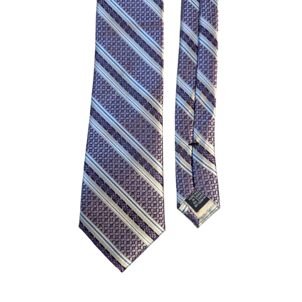 NWT Joseph Abboud Silk Neck Tie Purple  & Silver Mixed Striped & Floral 2.75 Wid